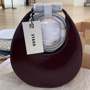 STAUD MINI CRESCENT MOON BAG  BURGUNDY COLOR  HANDLE/SHOULDER/CROSSBODY